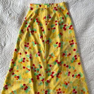 Vintage 90s Maurices Cherry Print Maxi Skirt 6 Yellow Grunge Fruit Aesthetic USA